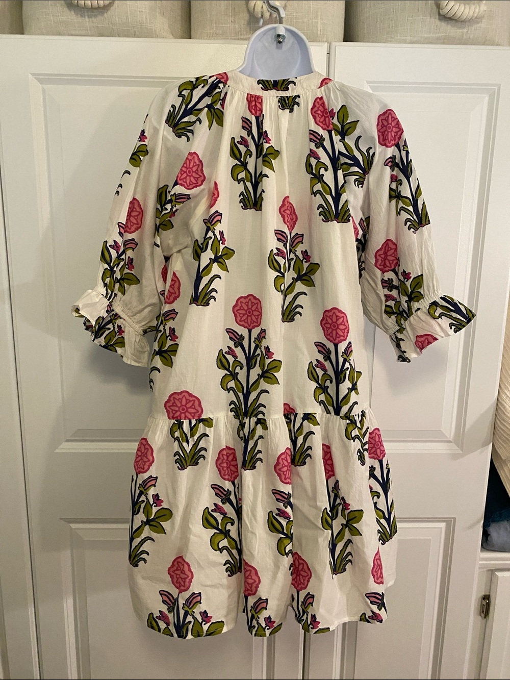 THML White Dress with Pink Floral and Olive & Navy Accents - Picture 7 of 12